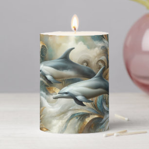 Dolphins Golden Botanical Dreamscape Pillar Candle
