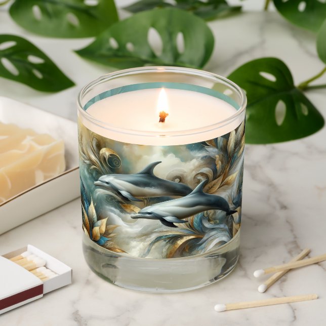Dolphins Golden Botanical Dreamscape Scented Candle (Lit)