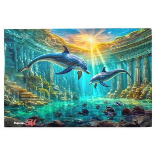 Dolphins in Atlantis Design By Rich AMeN Gill Metal Print