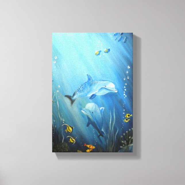 Dolphins In Deep Blue Sea Oil Painting on Canvas Print (Front)