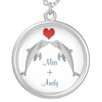 dolphins in love silver plated necklace