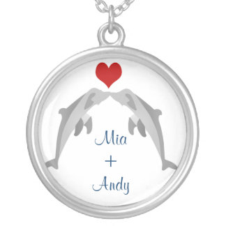 dolphins in love silver plated necklace