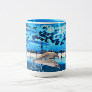 Dolphins in motion Two-Tone coffee mug