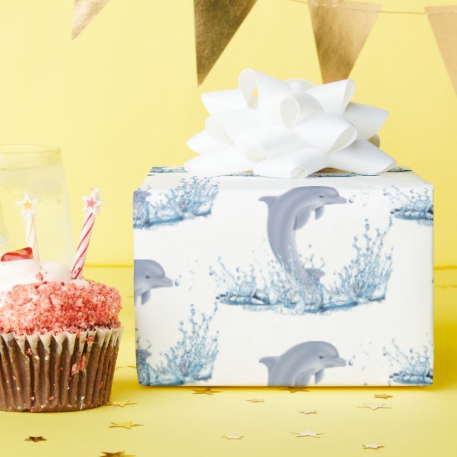 Dolphins in Splashing Water Wrapping Paper (Birthday Party)