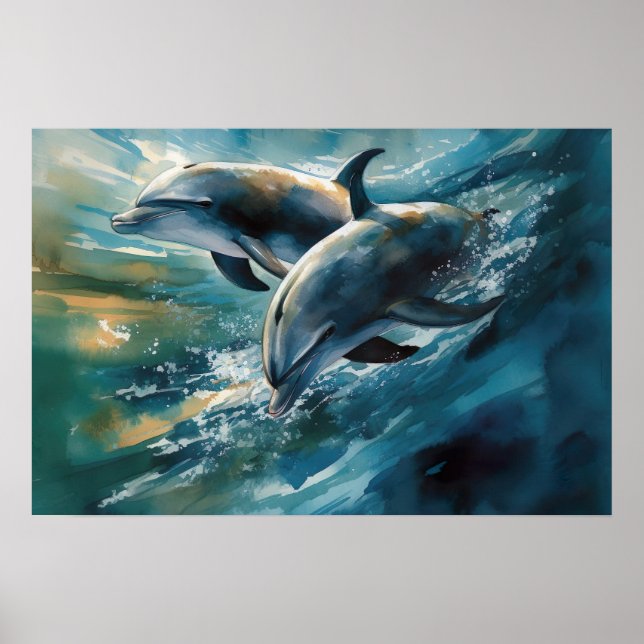 Dolphins in the Blue Ocean Poster (Front)