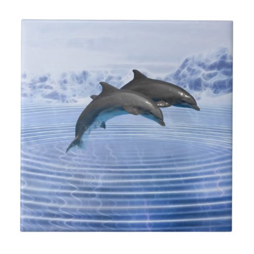Dolphins in the clear blue sea tile