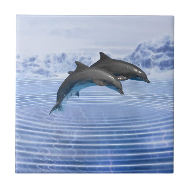 Dolphins in the clear blue sea tile (Front)