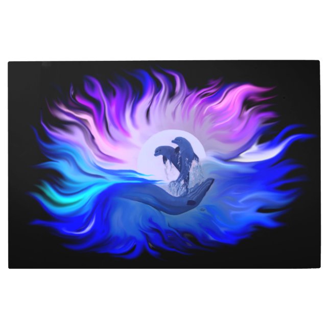 Dolphins in the Moonligh Metal Print (Front)