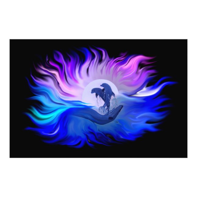 Dolphins in the Moonligh Photo Enlargement Print (Front)