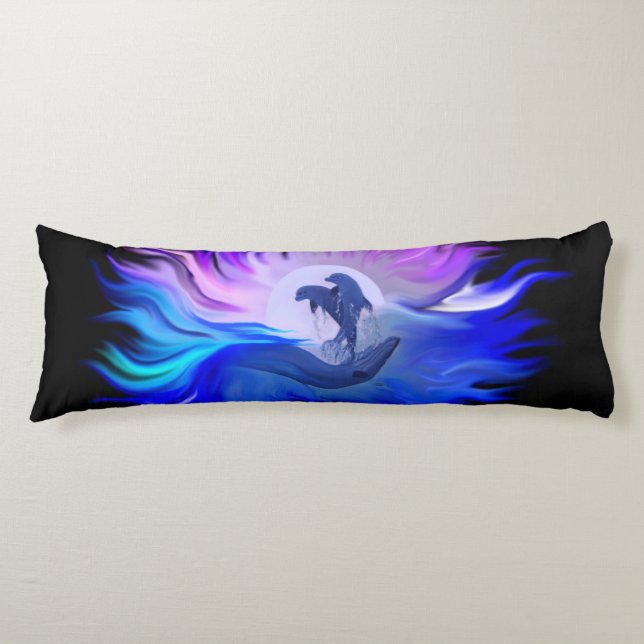 Dolphins in the Moonlight Body Pillow (Front)