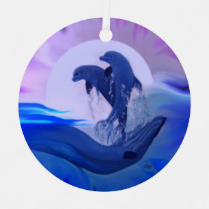 Dolphins in the Moonlight Metal Ornament