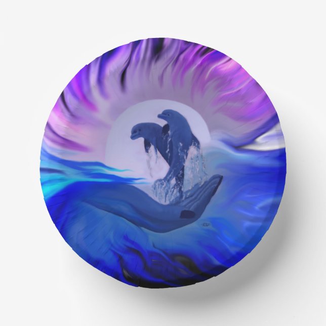 Dolphins in the Moonlight Paper Bowls (Front)