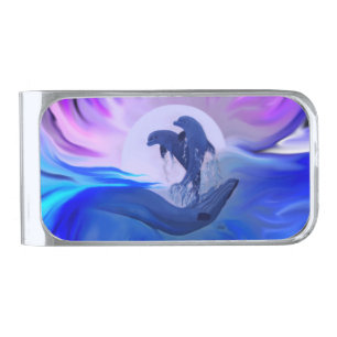 Dolphins in the Moonlight Silver Finish Money Clip