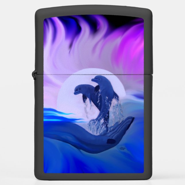 Dolphins in the Moonlight Zippo Lighter (Front)