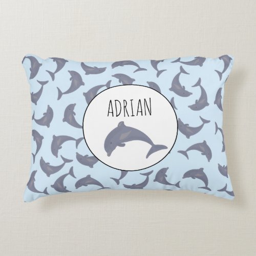 Dolphins in the Sea Pattern Accent Pillow