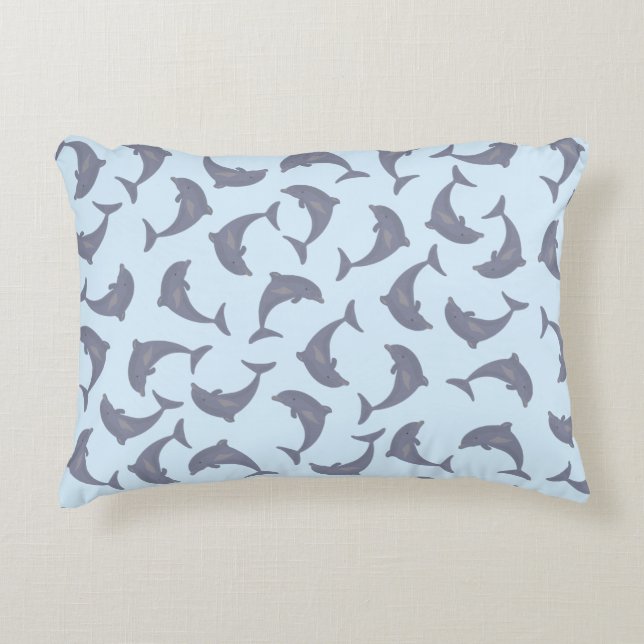 Dolphins in the Sea Pattern Accent Pillow (Front)