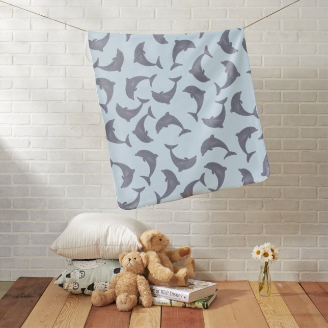 Dolphins in the Sea Pattern Baby Blanket (In Situ)