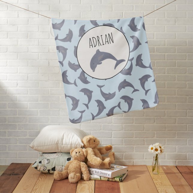 Dolphins in the Sea Pattern Baby Blanket (In Situ)