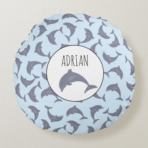 Dolphins in the Sea Pattern Round Pillow