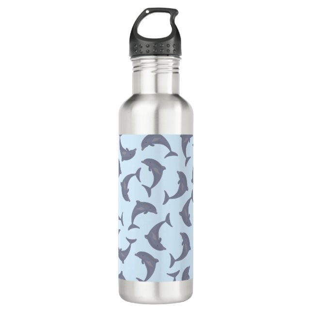 Dolphins in the Sea Pattern Stainless Steel Water Bottle (Front)