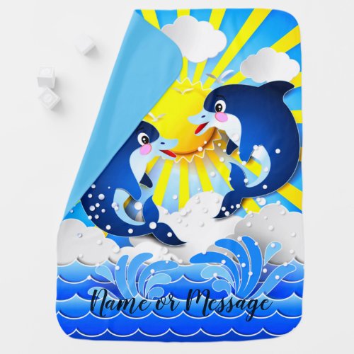 Dolphins in the Sun Personalize Add Your Name Text Baby Blanket