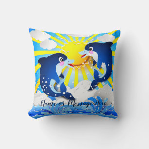 Dolphins in the Sun Personalize Add Your Name Text Throw Pillow