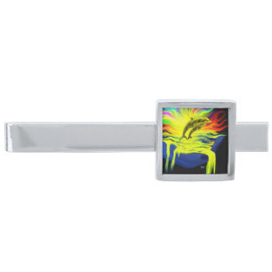 Dolphins in the Sunshine with Hand Silver Finish Tie Bar
