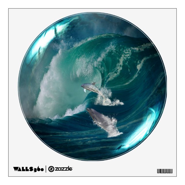 Dolphins in the Waves Glass Sphere Wall Decal (Front)