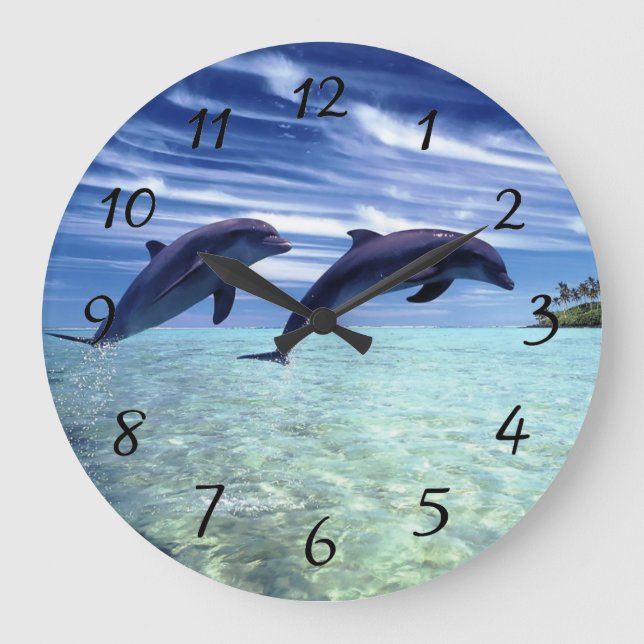 Dolphins in the wild large clock (Front)