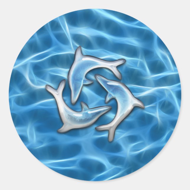 Dolphins in Water Classic Round Sticker (Front)