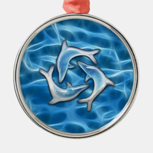 Dolphins in Water Metal Ornament