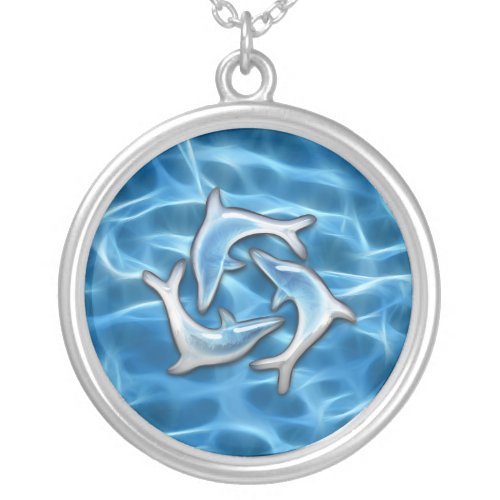 Dolphins in Water Silver Plated Necklace