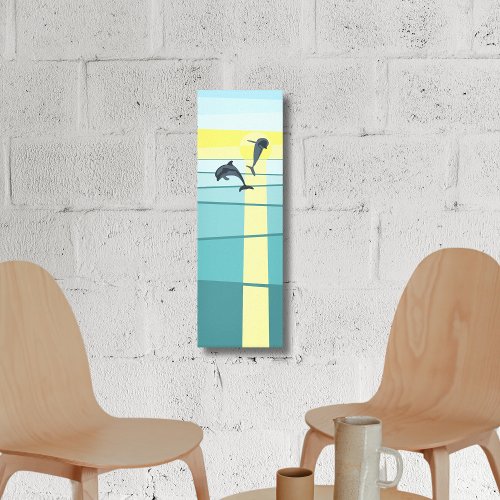 Dolphins Jumping at Sunset Vector Art Canvas Print