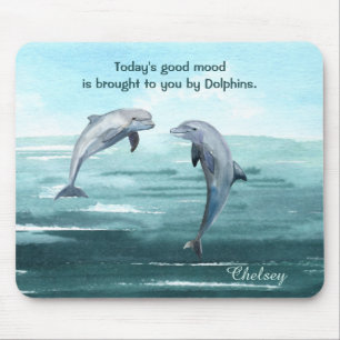 Dolphins Jumping Blue Water Watercolor Name Saying Mouse Pad