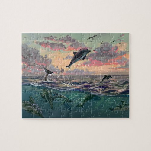 Dolphins Jumping in Ocean Jigsaw Puzzle