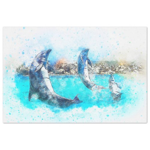 Dolphins Jumping Watercolor Art Decoupage Tissue Paper