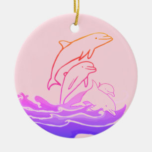 Dolphins jumping waves Circle Ornament
