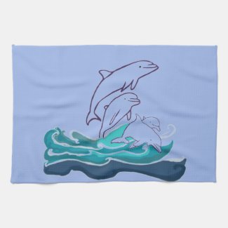 Dolphins jumping waves Tea Towel 40.6 cm x 61 cm