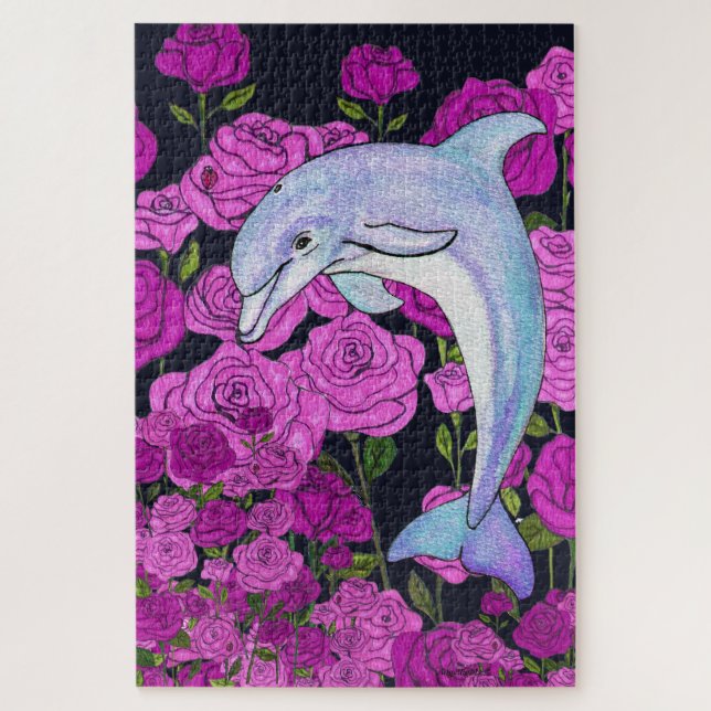 Dolphins Love Roses Jigsaw Puzzle (Vertical)