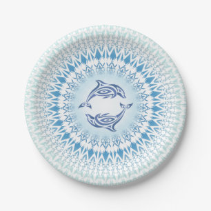 Dolphins Mandala Blue White Nautical Paper Plates