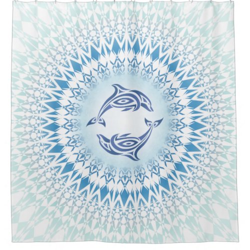 Dolphins Mandala Blue White Nautical Shower Curtain