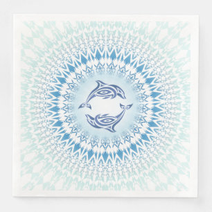 Dolphins Mandala Blue White Paper Dinner Napkins