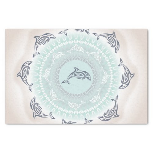 Dolphins Mandala Pale Blue Taupe Tissue Paper