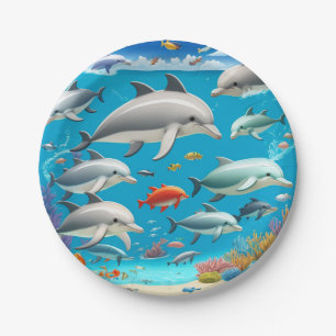 Dolphins ocean cartoon paper plates