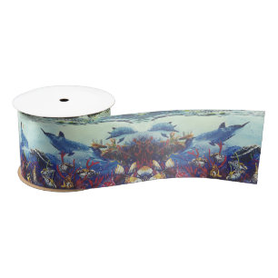 Dolphins Ocean Fish Waves Sea Wildlife Ribbon