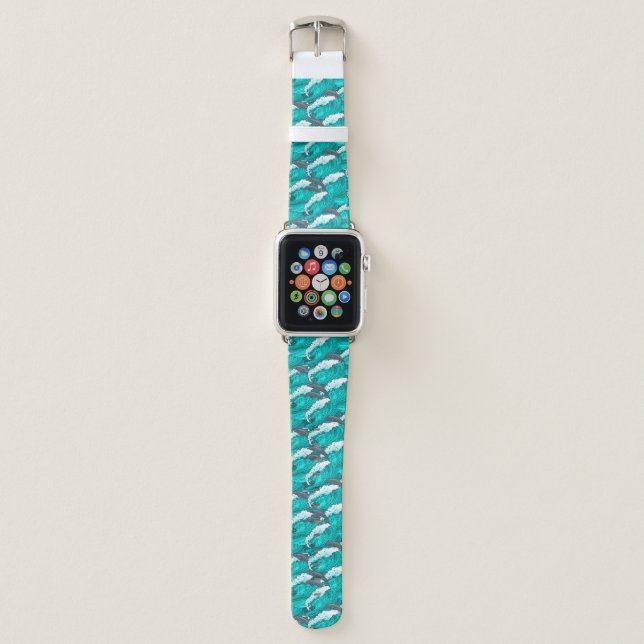 Dolphins Ocean Waves Nautical Themed  Apple Watch Band (Front)