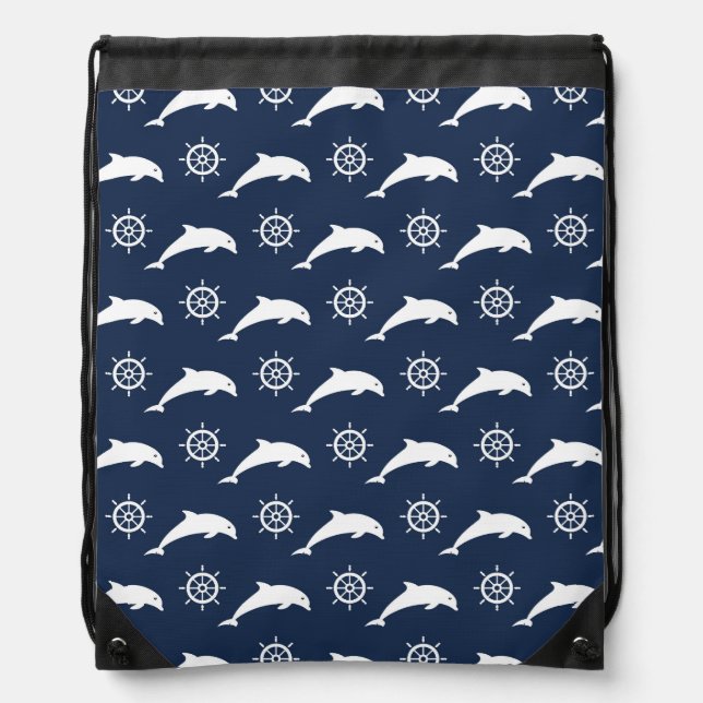 Dolphins On Parade Pattern Drawstring Bag (Front)