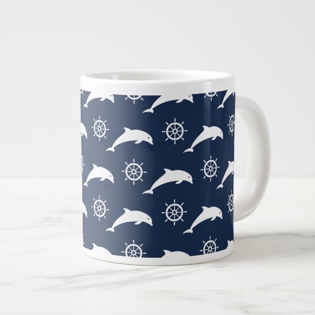 Dolphins On Parade Pattern Large Coffee Mug (Front Right)