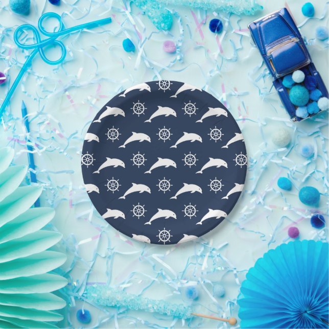 Dolphins On Parade Pattern Paper Plates (Party)