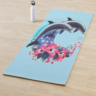Dolphins & Pink Flowers Yoga Mat